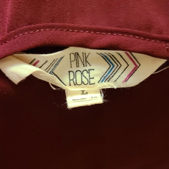 Pink Rose Maroon Sheer Flowy Long Sleeve Blouse Top Size Large - Picture 7 of 7